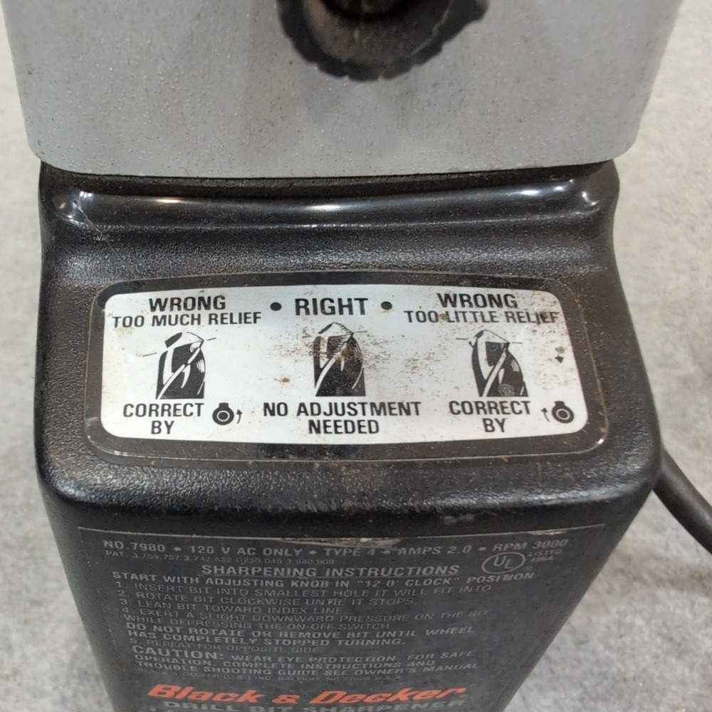 Black & Decker 7980 Type 4 Drill Bit Sharpener 120V 2A 3000 RPM Black Silver - Picture 3 of 5
